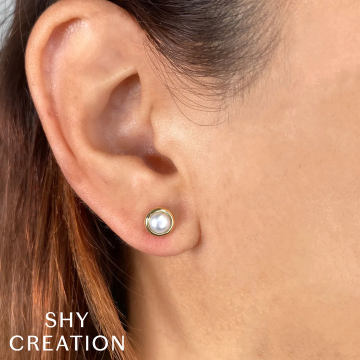 SHY CREATION | CULTURED PEARL STUD EARRINGS | 14K YELLOW GOLD | SC55025173 - Brownee Jewelers