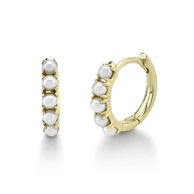 Cultured Pearl Huggie Earrings | 14K Yellow Gold | Classic Pearl Hoop Earrings - Brownee Jewelers