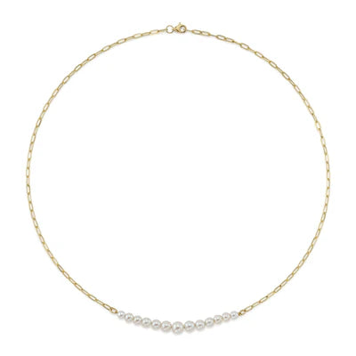 Cultured Pearl Paperclip Link Necklace | 14K Yellow Gold | Modern Pearl Chain Necklace - Brownee Jewelers