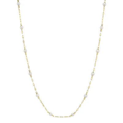 Cultured Pearl Sparkle Chain Necklace | 14K Yellow Gold | Station Pearl Necklace - Brownee Jewelers