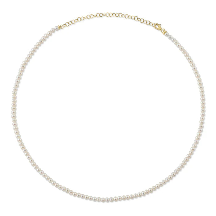 CULTURED PEARL TENNIS NECKLACE IN 14K YELLOW GOLD