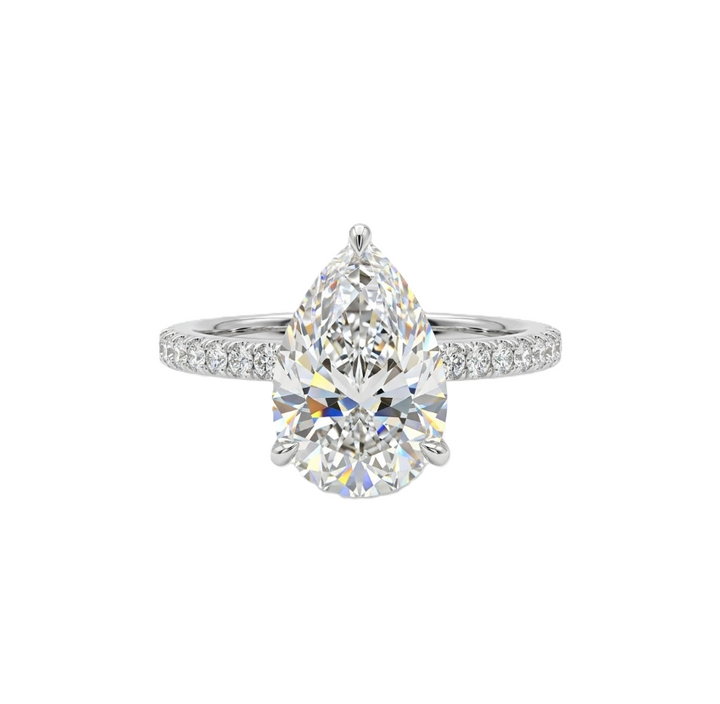 Pear Lab-Grown Diamond Engagement Ring | 14K White Gold | 3.02 ct VS2 D Pear | 3.425 ctw | Pavé Hidden Halo - Brownee Jewelers