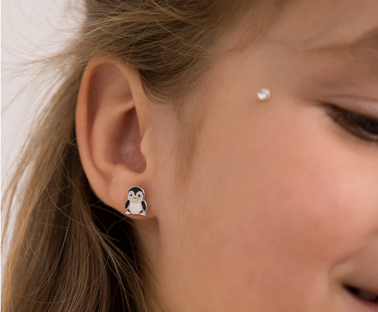 SILVER PENGUIN ENAMELED EARRINGS