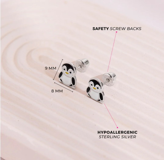 SILVER PENGUIN ENAMELED EARRINGS