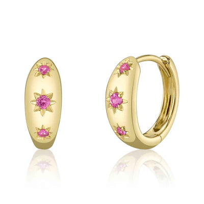  .11 TOTAL CARAT WEIGHT PINK SAPPHIRE STAR HUGGIE EARRING IN 14K YELLOW GOLD