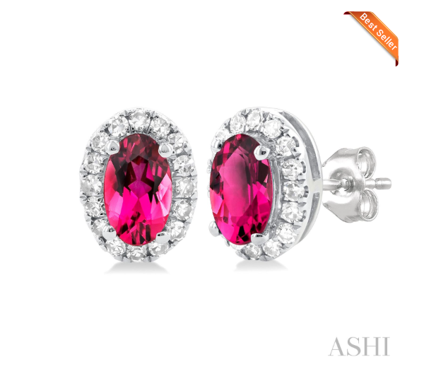 Oval Shape Gemstone & Halo Diamond Earrings