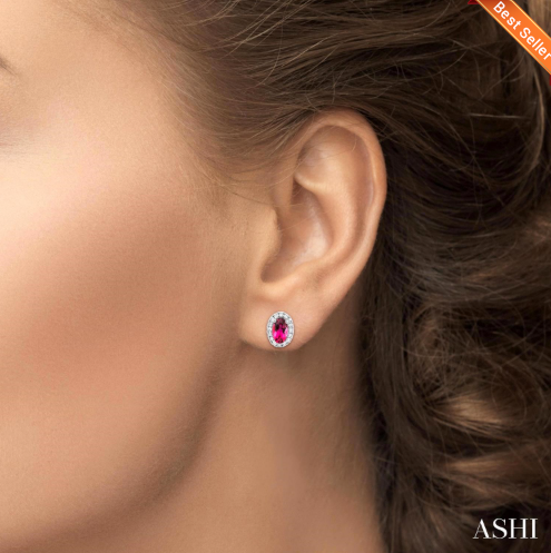 Oval Shape Gemstone & Halo Diamond Earrings