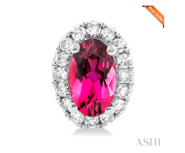 Oval Shape Gemstone & Halo Diamond Earrings