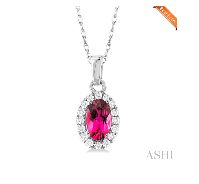Oval Shape Gemstone & Halo Diamond Pendant