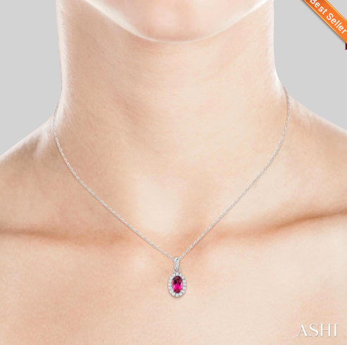 Oval Shape Gemstone & Halo Diamond Pendant