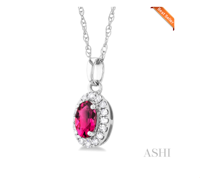 Oval Shape Gemstone & Halo Diamond Pendant