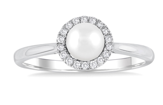 Cultured Pearl & Diamond Halo Ring, 0.07 ctw