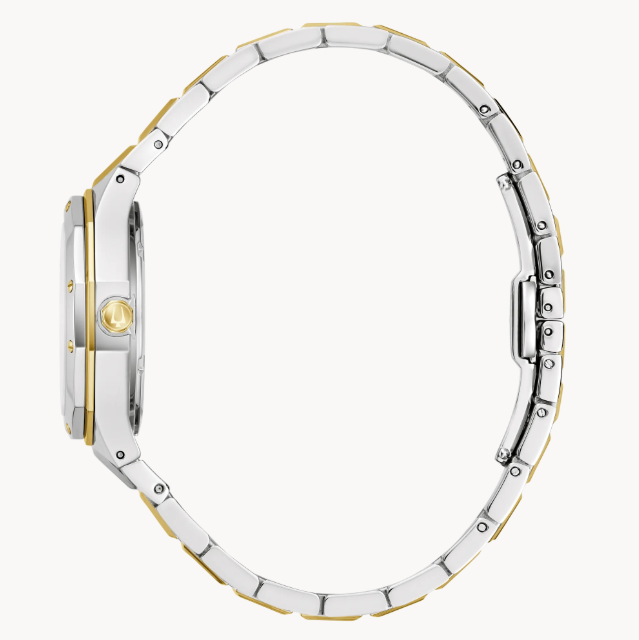 Bold, elevated design characterizes this Classic Bulova Prestige women’s timepiece that balances bold design with an elegant presence