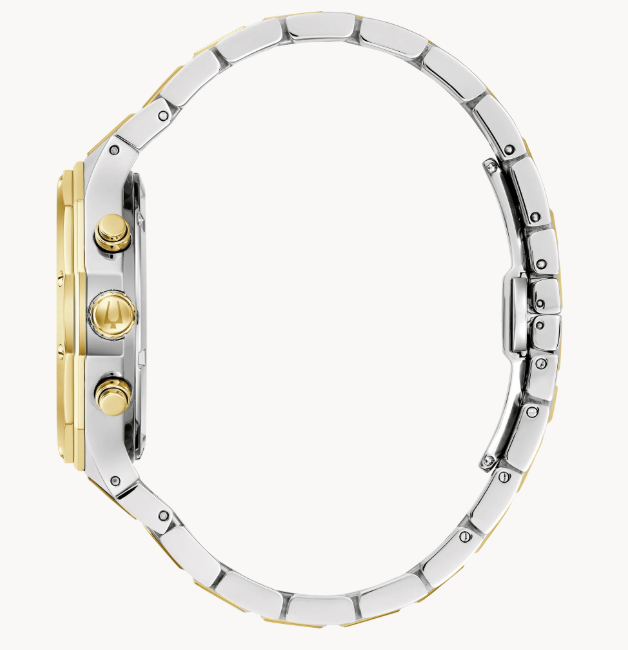 Bold, modern design characterizes this 6-hand chronograph from the Classic Bulova Prestige men’s collection