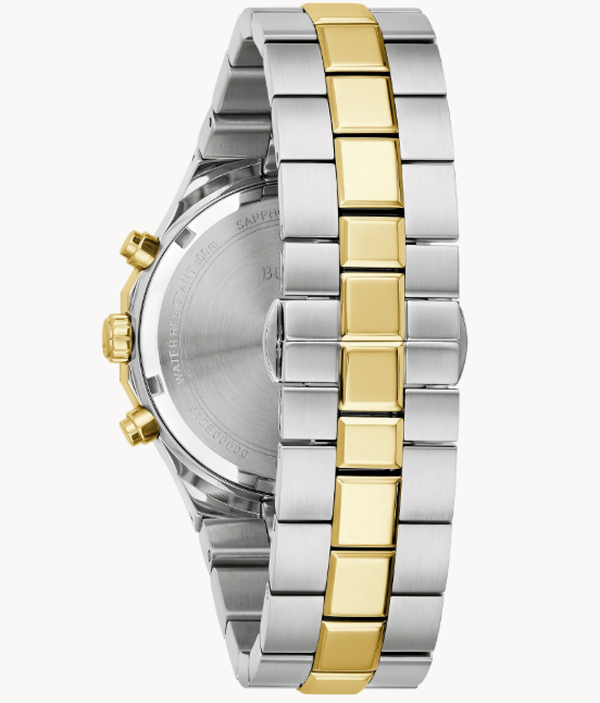 Bold, modern design characterizes this 6-hand chronograph from the Classic Bulova Prestige men’s collection