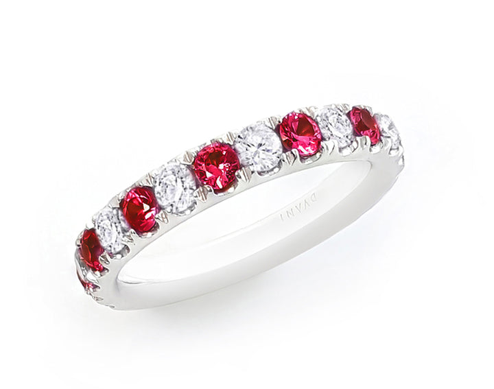 14K White Gold .80ct Ruby & .64ct Diamond Band