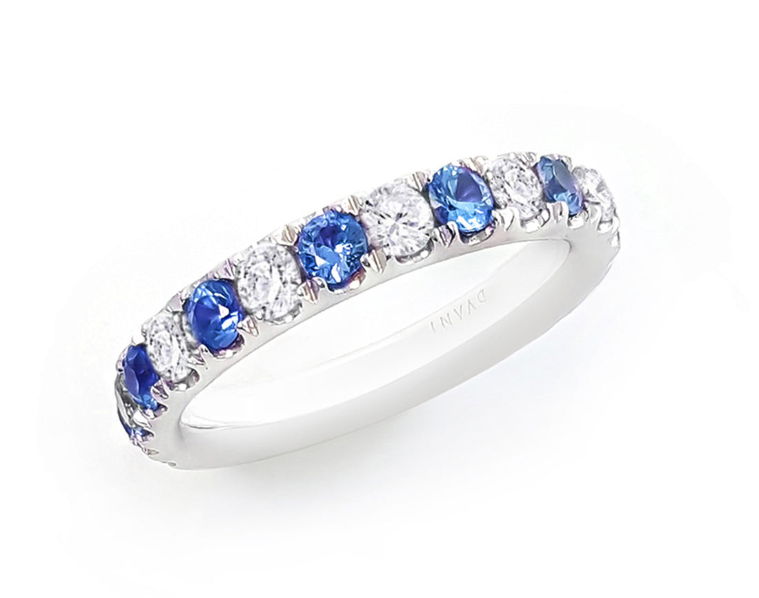14K White Gold .90ct Sapphire & .65ct Diamond Band