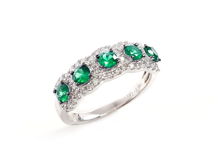 14K White Gold .68ct Emerald & .41ct Diamond Five-Stone Ring