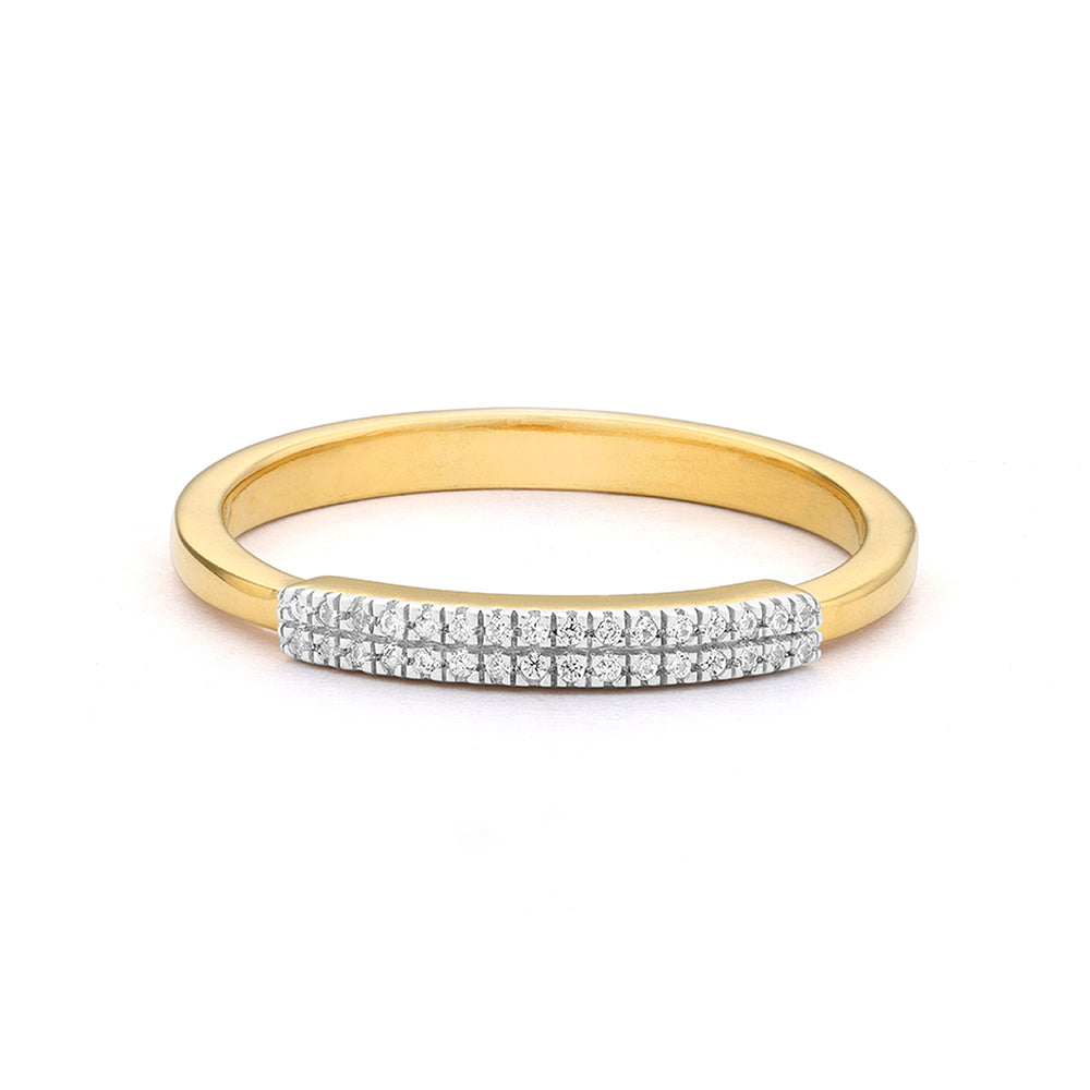 Bar None Stackable Ring | Diamond Pavé Bar Stackable Ring | Gold Plated / Sterling Silver | Size 8 Band Ring - Brownee Jewelers