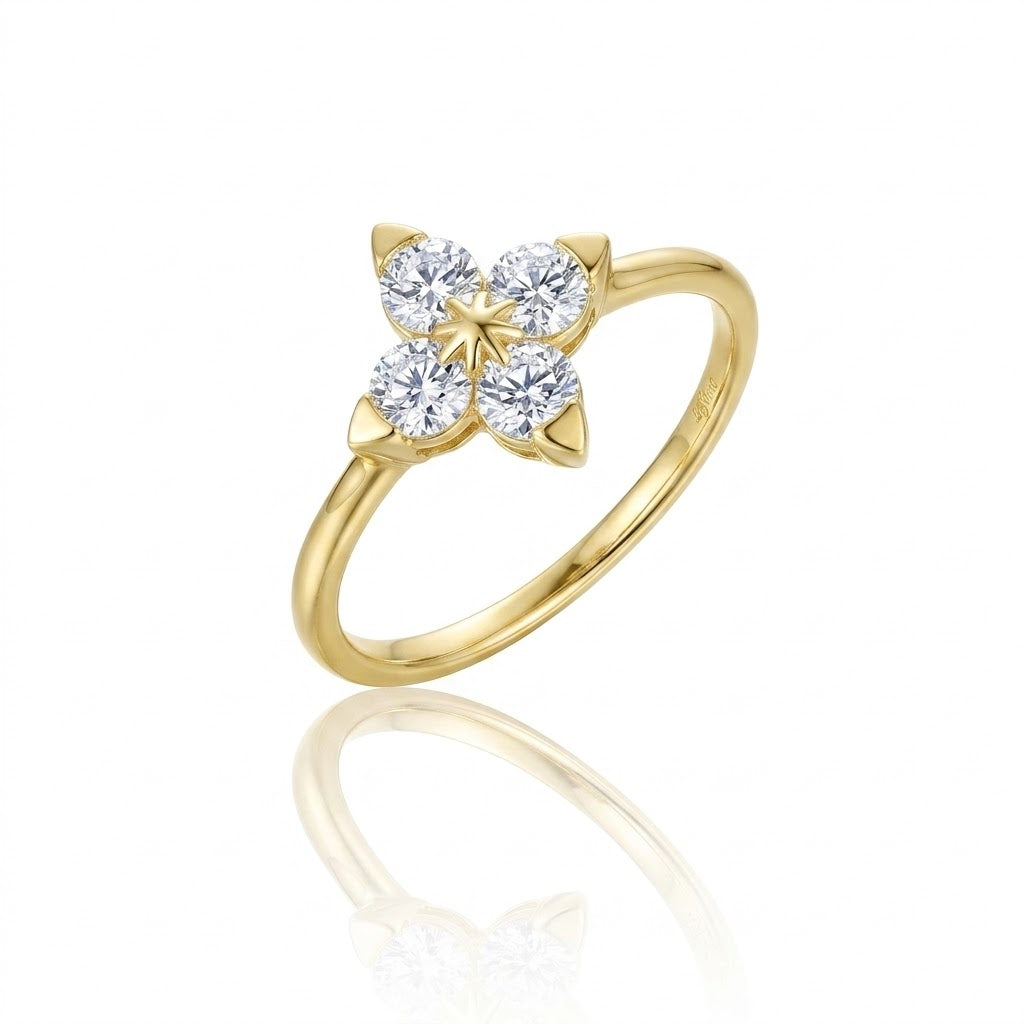 Trillium Flower Ring | Gold-Plated Sterling Silver | 0.44 CTW Simulated Diamonds