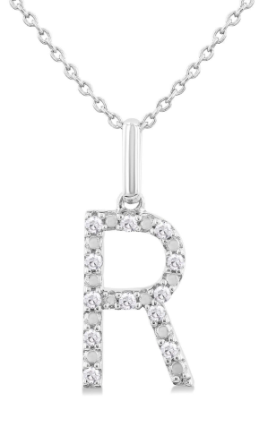Silver Block 'R' Initial Diamond Pendant