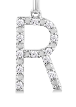 Silver Block 'R' Initial Diamond Pendant
