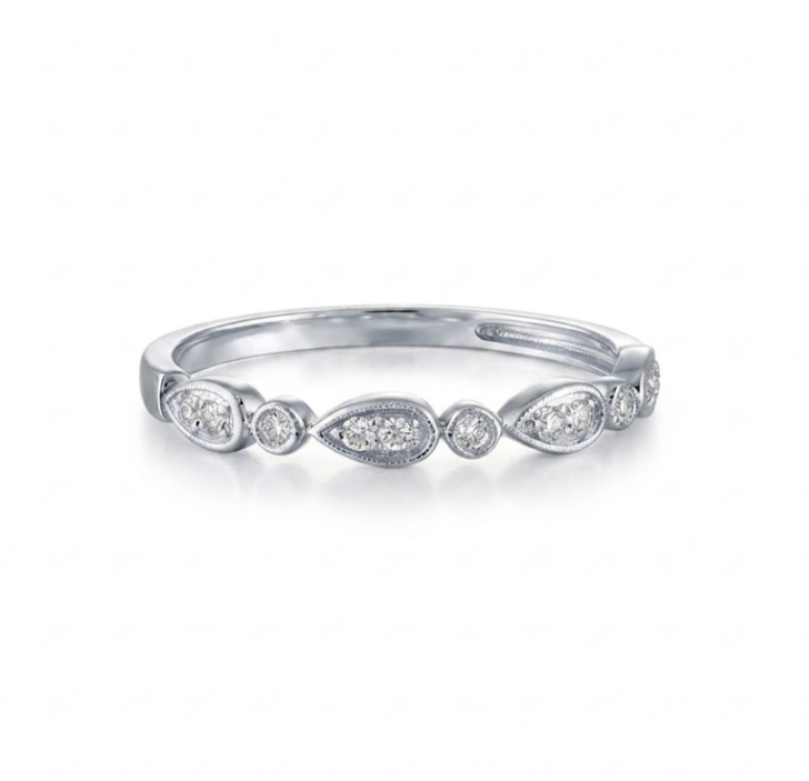 0.10 Total Carat Weight Alternating Round and Pear-Shaped Diamond Station Stack Ring in 14K White Gold