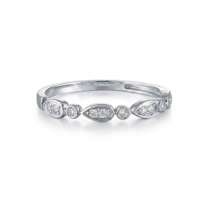 Alternating Round & Pear-Shaped Station Diamond Stack Ring | 14K White Gold | 0.10 CTW | R6114-010WD - Brownee Jewelers