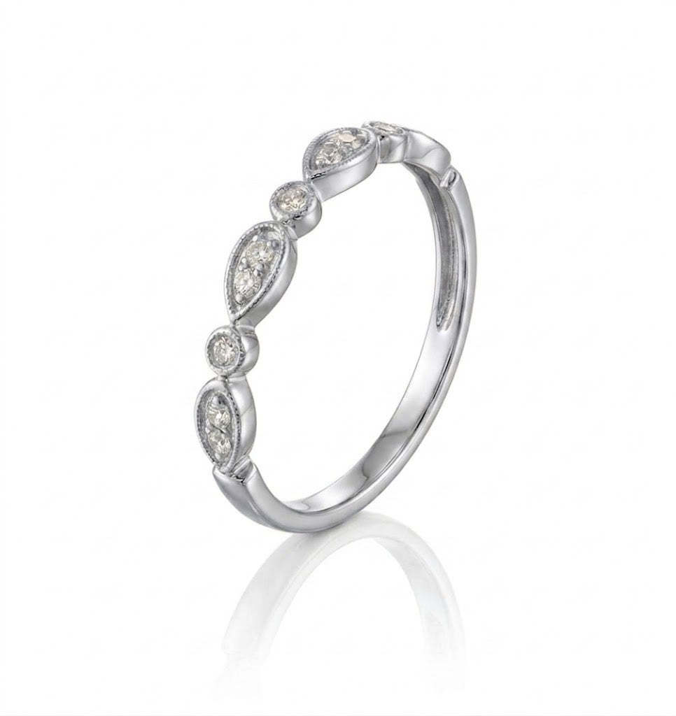 0.10 Total Carat Weight Alternating Round and Pear-Shaped Diamond Station Stack Ring in 14K White Gold
