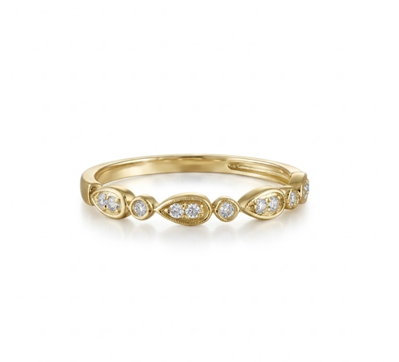 0.10 Total Carat Weight Alternating Round and Pear-Shaped Diamond Station Stack Ring in 14k Yellow Gold