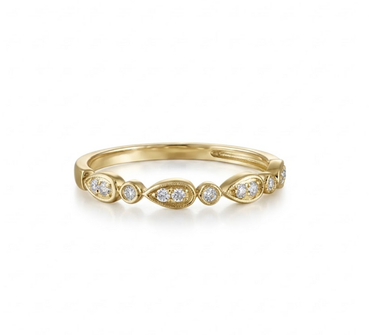 Alternating Round & Pear-Shaped Diamond Station Stack Ring | 14K Yellow Gold | 0.10 CTW | R6114-010YD - Brownee Jewelers