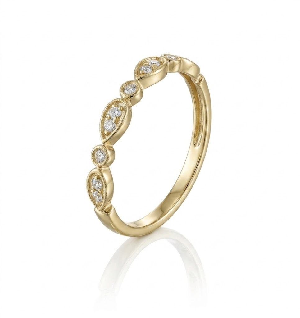 0.10 Total Carat Weight Alternating Round and Pear-Shaped Diamond Station Stack Ring in 14k Yellow Gold