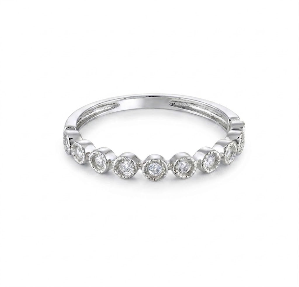 0.12 CTW Round Diamond Bezel Station Stack Ring in 14K White Gold