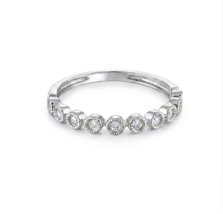 Round Diamond Bezel Station Stack Ring | 14K White Gold | 0.12 CTW Diamond | R6119-012WD - Brownee Jewelers