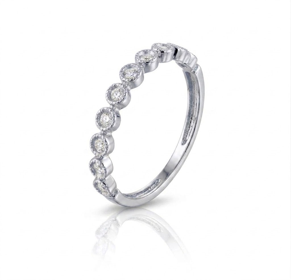 0.12 CTW Round Diamond Bezel Station Stack Ring in 14K White Gold