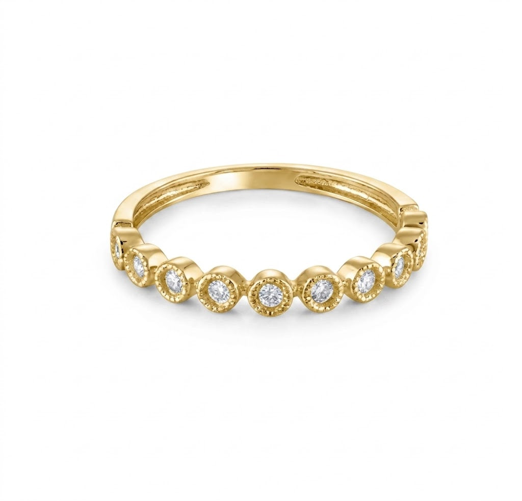 0.12 CTW Round Diamond Bezel Set Station Stack Ring in 14K Yellow Gold