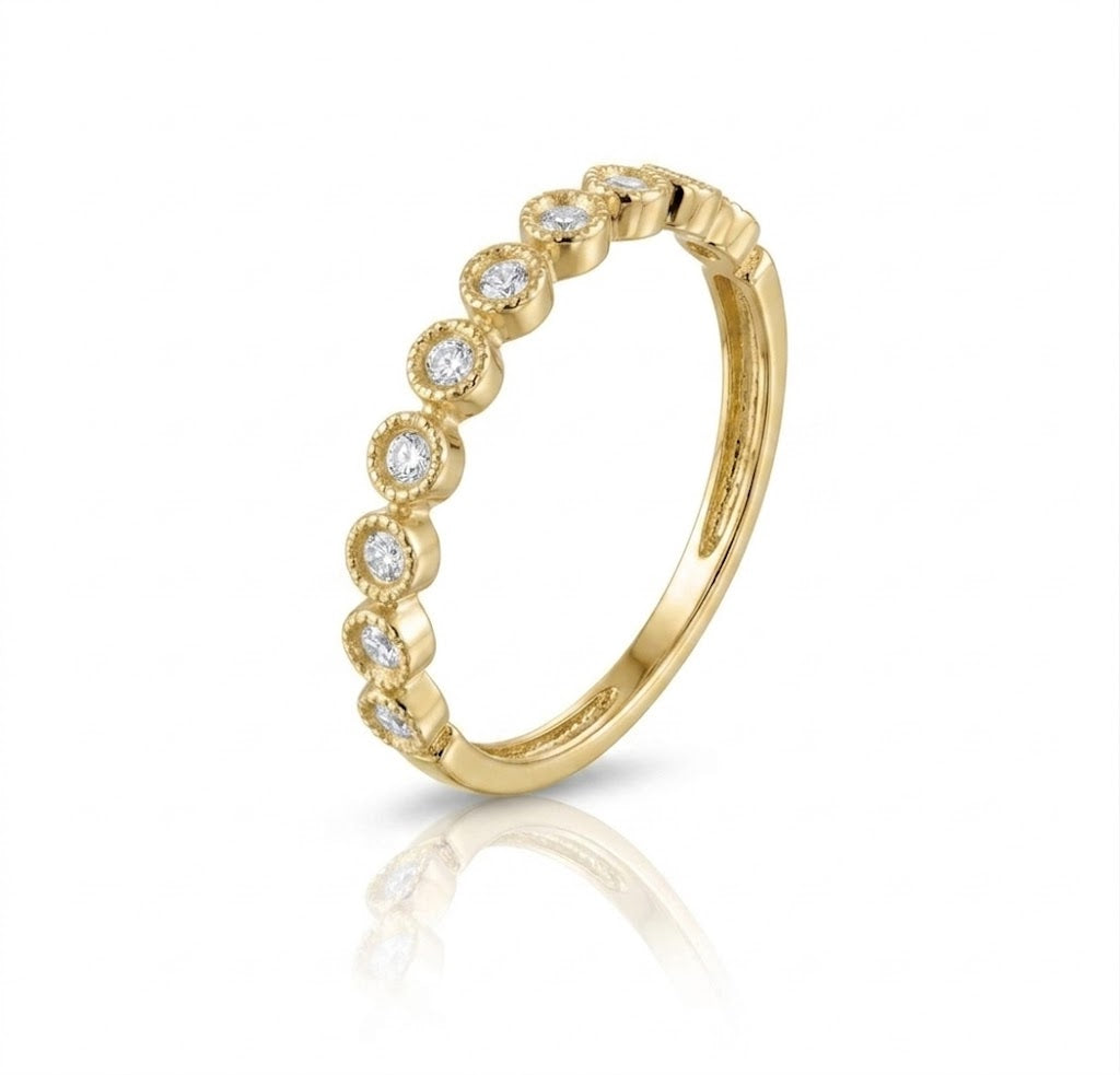 0.12 CTW Round Diamond Bezel Set Station Stack Ring in 14K Yellow Gold