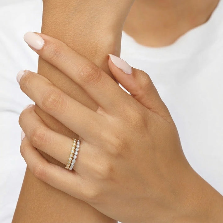 0.12 CTW Round Diamond Bezel Station Stack Ring in 14K White Gold