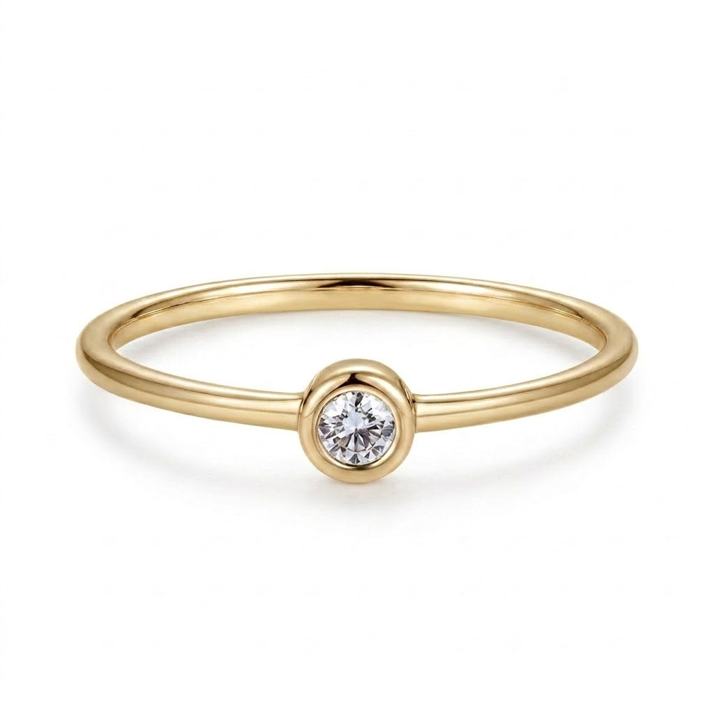 0.06 CTW Round Diamond Bezel Solitaire Stackable Ring in 14K Yellow Gold