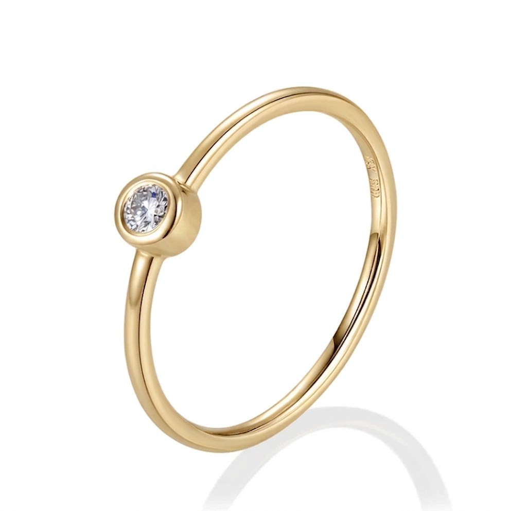 0.06 CTW Round Diamond Bezel Solitaire Stackable Ring in 14K Yellow Gold