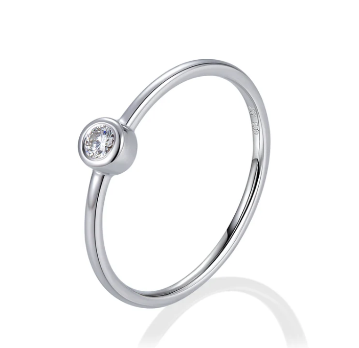 0.06 CTW Round Diamond Bezel Solitaire Stackable Ring in 14K White Gold