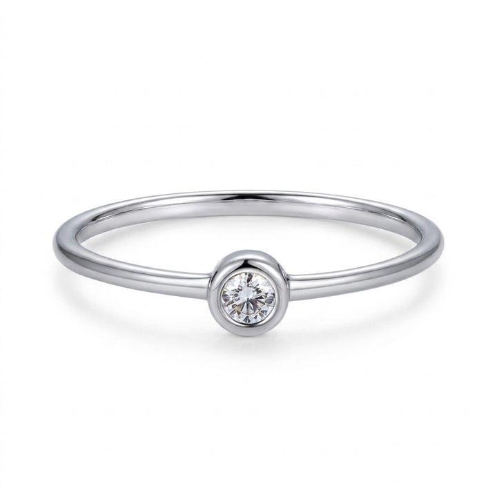 Round Diamond Bezel Solitaire Stackable Ring | 14K White Gold | 0.06 CTW Diamond | R6151-006WD - Brownee Jewelers