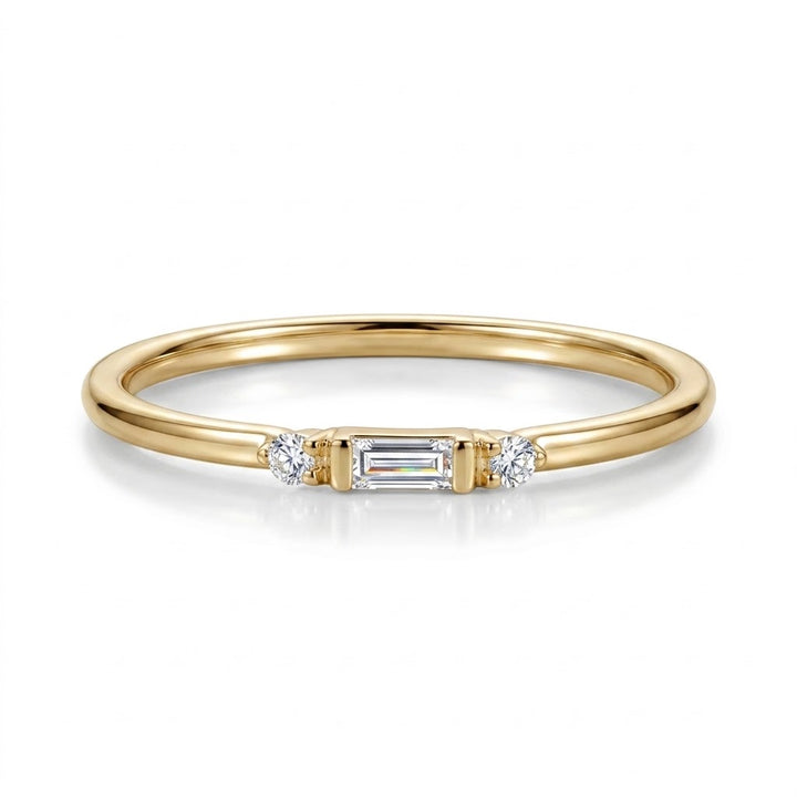 Round & Baguette Diamond Stackable Ring | 14K Yellow Gold | 0.08 CTW Diamond | R6152-008YD - Brownee Jewelers