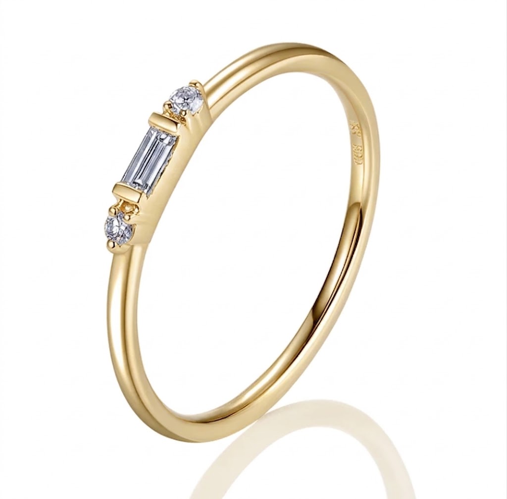 0.08 Total Carat Weight Round and Baguette Diamond Stackable Ring in 14K Yellow Gold
