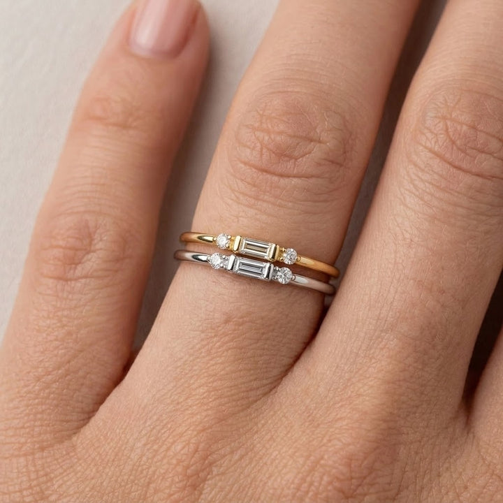 Round & Baguette Diamond Stackable Ring | 14K Yellow Gold | 0.08 CTW Diamond | R6152-008YD - Brownee Jewelers