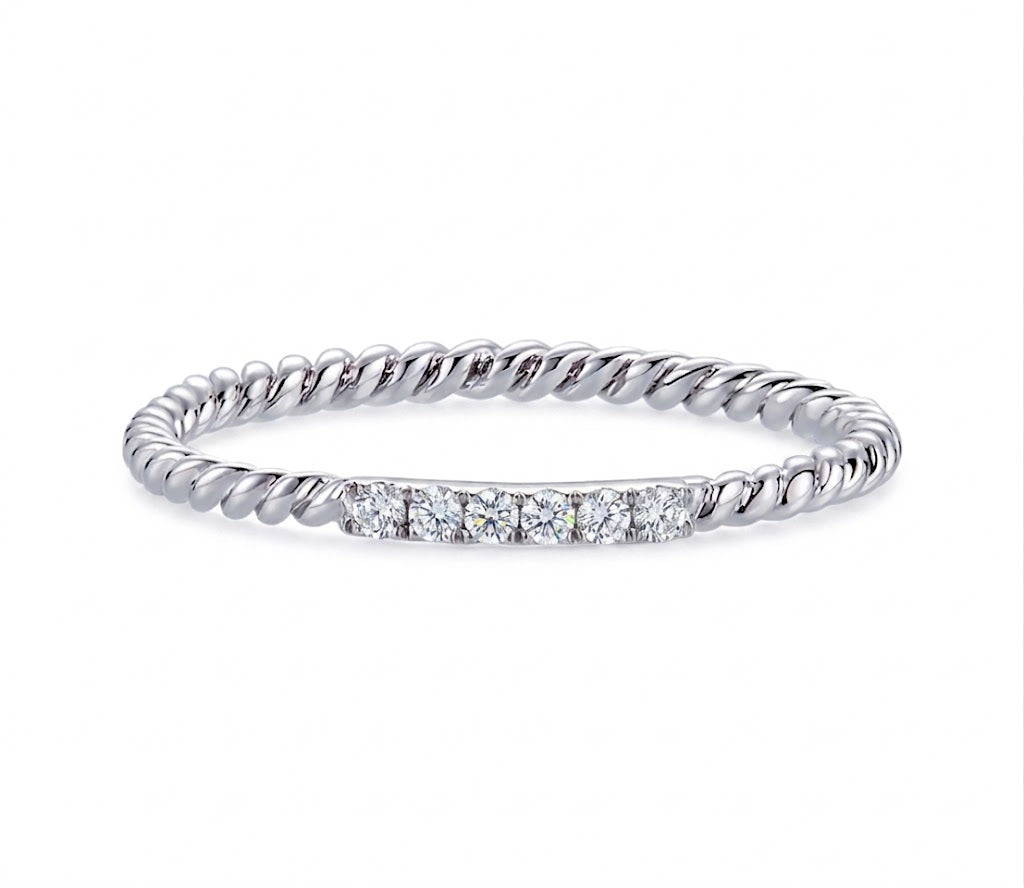 0.05 Total Carat Weight Round Diamond Twist Stackable Ring in 14K Yellow Gold