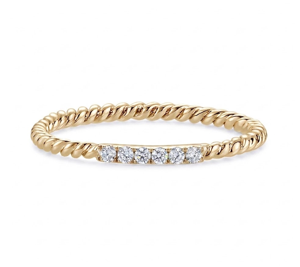 0.05 Total Carat Weight Round Diamond Twist Stackable Ring in 14K Yellow Gold