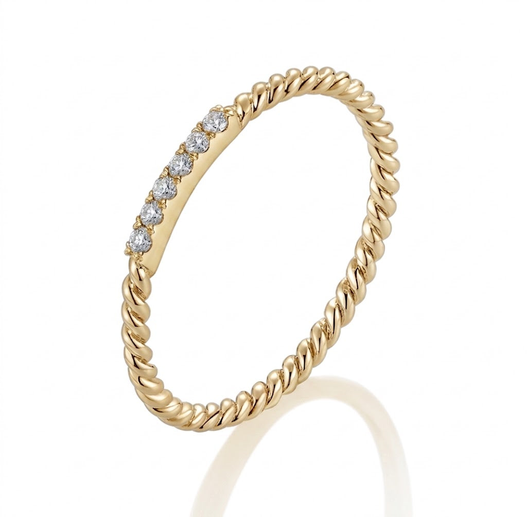 0.05 Total Carat Weight Round Diamond Twist Stackable Ring in 14K Yellow Gold
