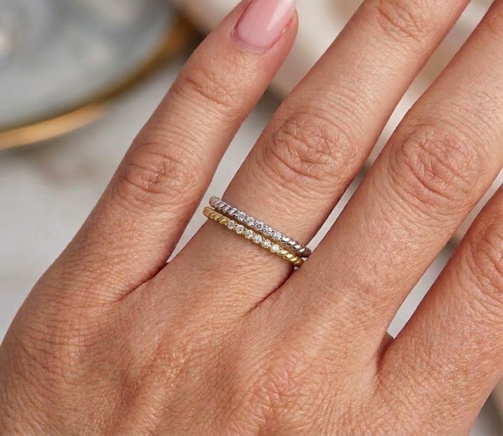 Round Diamond Twist Stackable Ring | 14K White Gold | 0.05 CTW Diamond | R6154-005WD - Brownee Jewelers