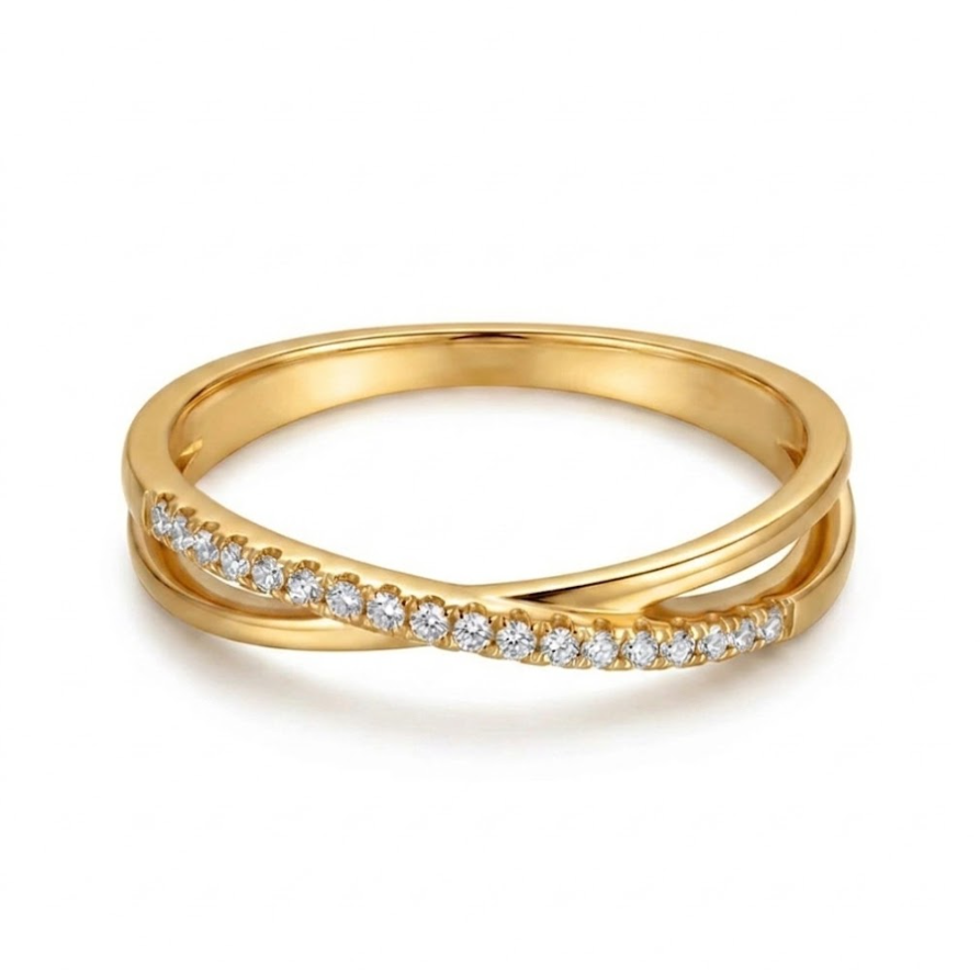 0.06 Total Carat Weight Pave Diamond Bypass Stackable Ring in 14K Yellow Gold